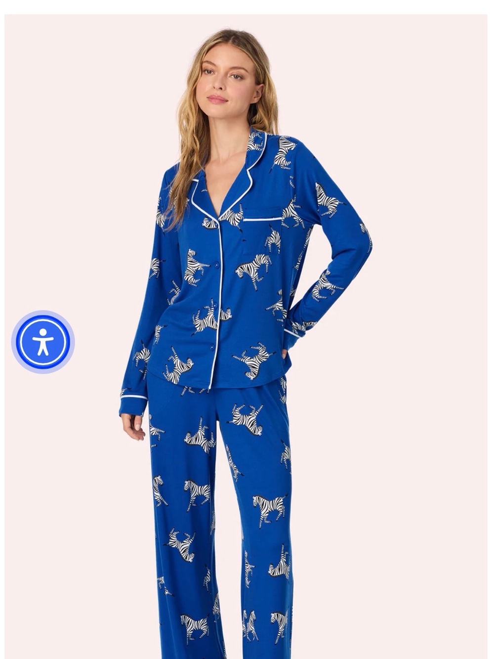NWOT. Room Service Women's Blue Zebra Print 2-Piece Pajama Set - XL - Picture 2 of 4